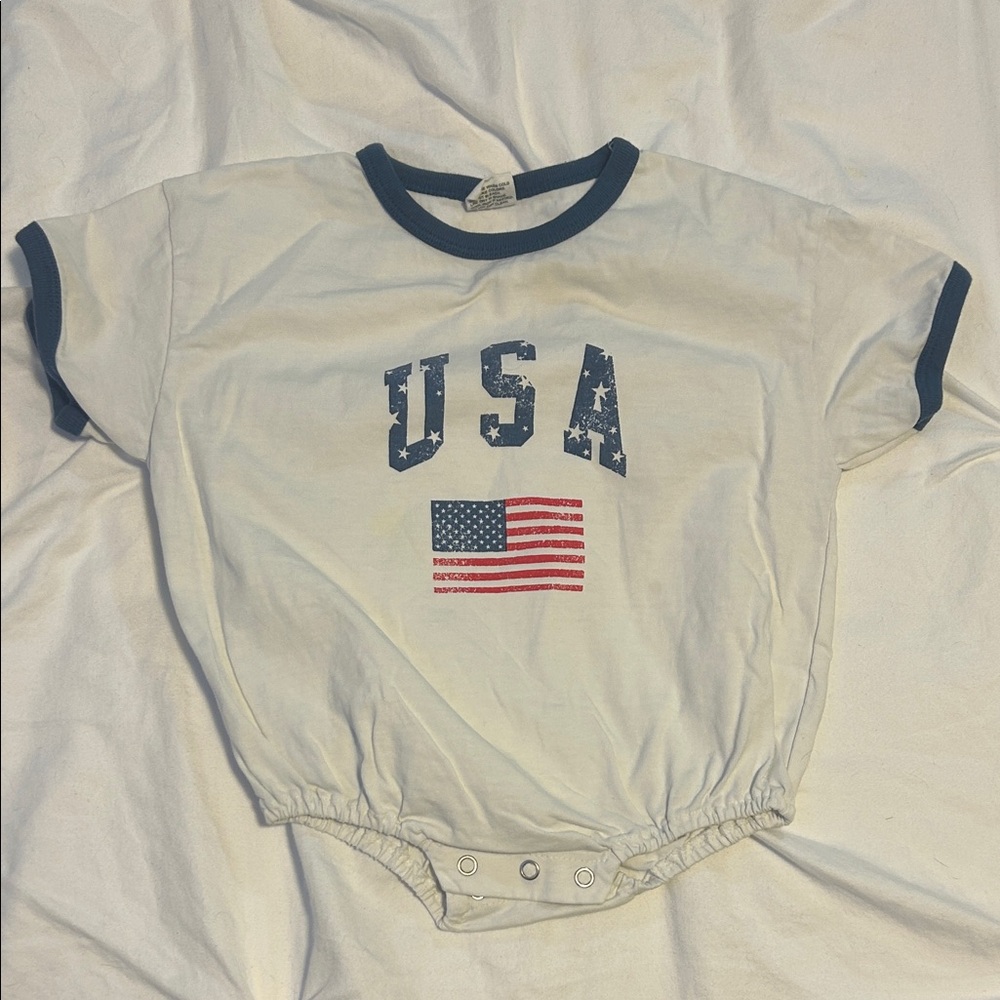 Kids USA Flag Ringer Tee Bodysuit - White with Navy Accents